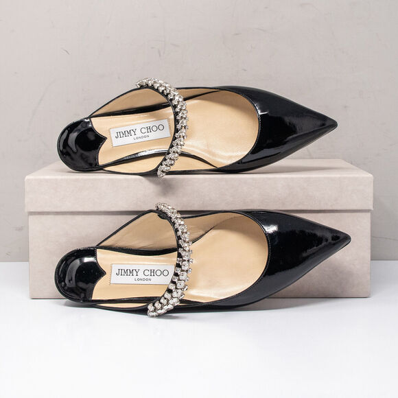 Jimmy Choo Bing Crystal Strap Patent Leather Flat Mules Size 6.5 US (36.5 EU) - Picture 5 of 9